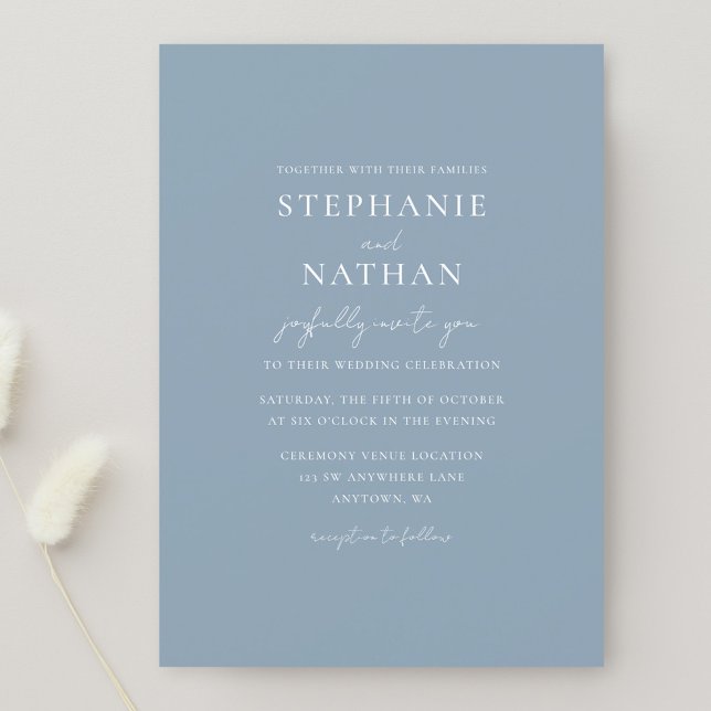 Modern Dusty Blue Minimalist Wedding Invitation (Creator Uploaded)