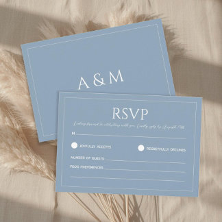 Modern dusty blue minimalist wedding RSVP card