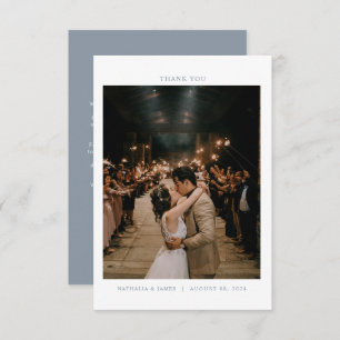 Modern Dusty Blue Minimalist with photo Wedding Thank You Card