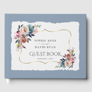 Modern Dusty Blue Misty Rose Wedding  Guest Book