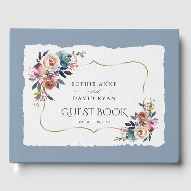 Modern Dusty Blue Misty Rose Wedding  Guest Book (Front)