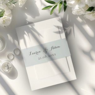 Modern Dusty Blue Monogram Names Wedding  Invitation Belly Band