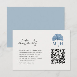 Modern Dusty Blue Monogram QR Code Wedding Details Enclosure Card