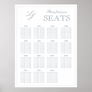 Modern Dusty Blue Monogram Script Wedding Seat Poster