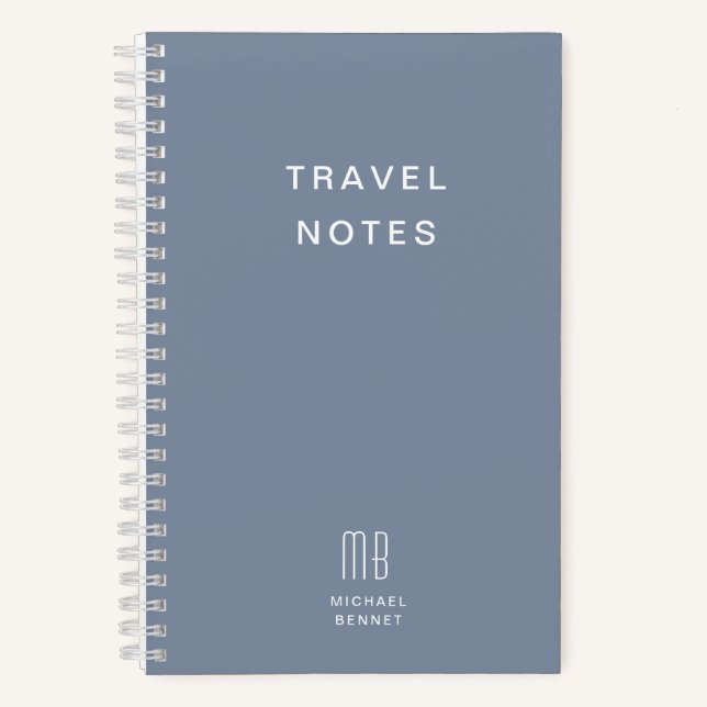 Modern Dusty Blue Monogram Travel Notebook (Front)