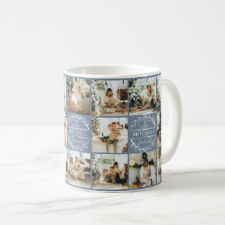 Modern Dusty Blue Multi Photo Collage Keepsake Coffee Mug