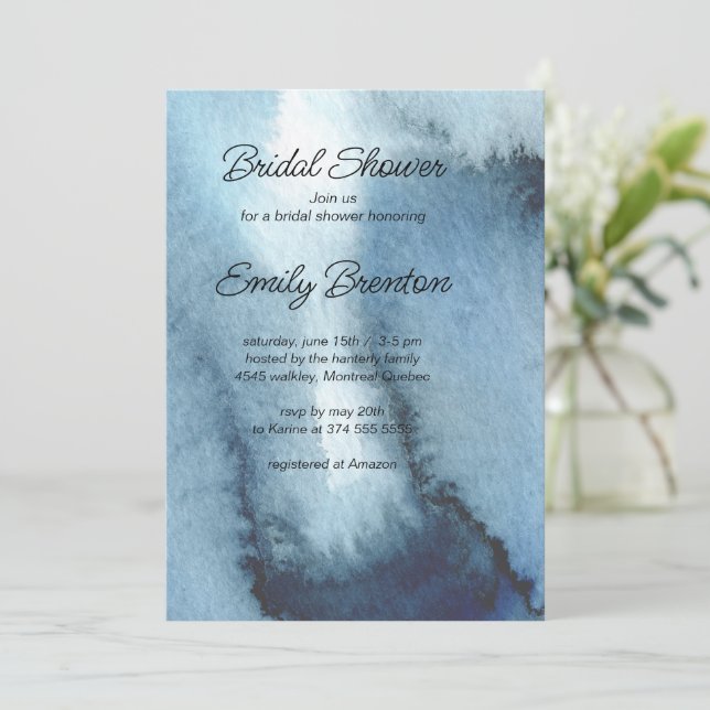 Modern dusty blue navy Bridal Shower    Invitation (Standing Front)
