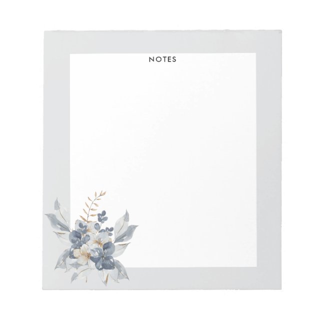 Modern Dusty Blue Navy Floral Bouquet Bridesmaid Notepad (Front)