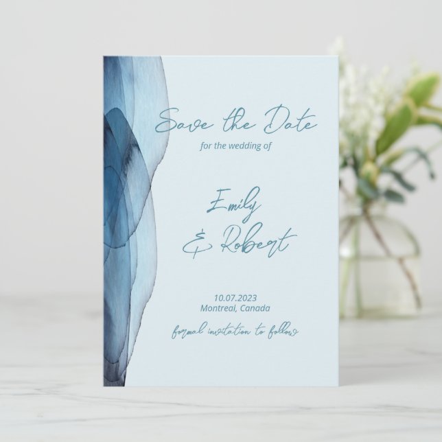 Modern, Dusty blue navy  Save The Date (Standing Front)