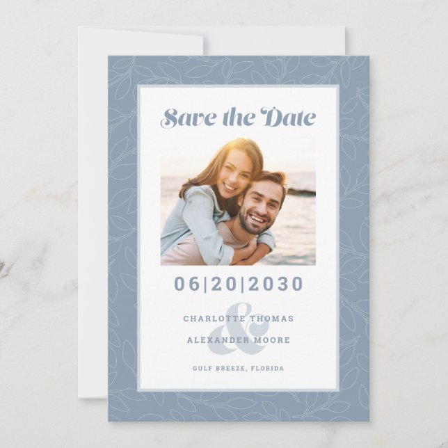 Modern Dusty Blue Pattern | Save the Date Photo (Front)