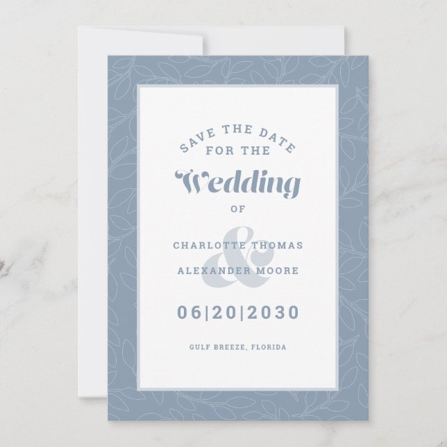 Modern Dusty Blue Pattern Wedding Engagement Save  The Date (Front)