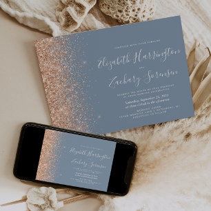 Modern Dusty Blue Peach Glitter Wedding Invitation