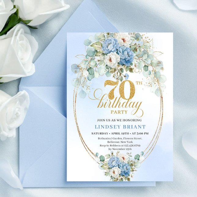 Modern Dusty Blue Peonies 70th Birthday Invitation (Modern Dusty Blue Peonies 70th Birthday Invitation Set

)