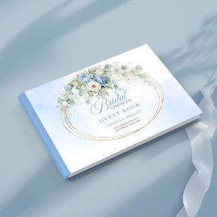 Modern Dusty Blue Peonies Bridal Shower Guestbook