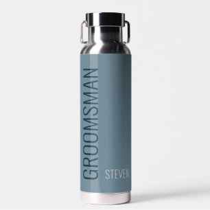 Modern Dusty Blue Personalised Groomsman Water Bottle