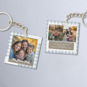 Modern Dusty Blue Personalized Family Photo Key Ring