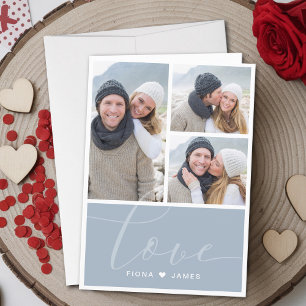 Modern Dusty Blue Photo Collage Love Personalised Holiday Card