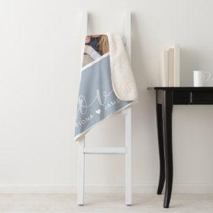 Modern Dusty Blue Photo Collage Love Personalised Sherpa Blanket