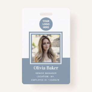 Modern Dusty Blue Photo ID Business Logo Employee ID Badge