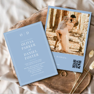 Modern Dusty Blue Photo QR Code Wedding Invitation