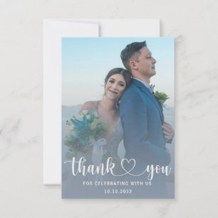 Modern Dusty Blue & Photo Thank you Wedding Card