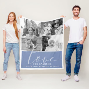 Modern Dusty Blue Photos Love Personalised Fleece Blanket
