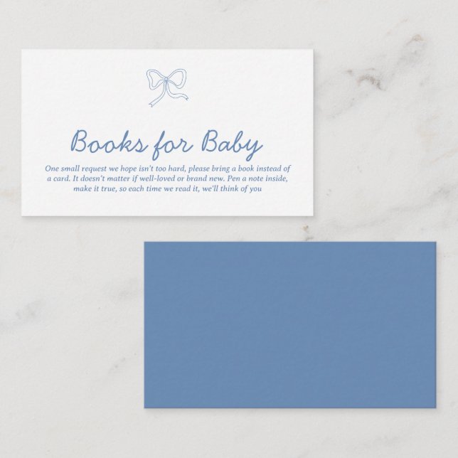 Modern Dusty Blue Ribbon Books for Baby Card (Front/Back)