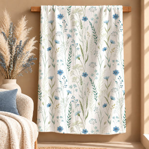 Modern Dusty Blue Sage Wildflowers Blanket Art