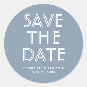 Modern Dusty Blue Save The Date Sticker
