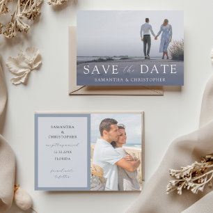 Modern Dusty Blue Save the Date Wedding Holiday Card