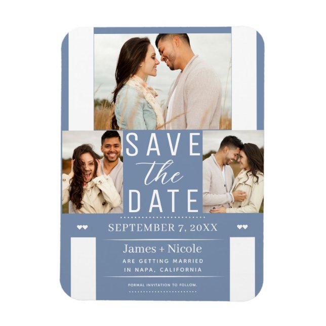 Modern Dusty Blue Save the Date Wedding Photo Magn Magnet (Vertical)