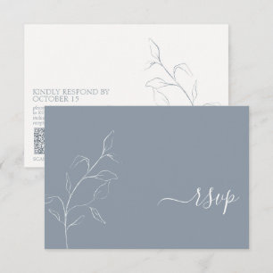 Modern Dusty Blue Script Botanical QR Code RSVP Card