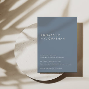 Modern dusty blue script contemporary wedding invitation