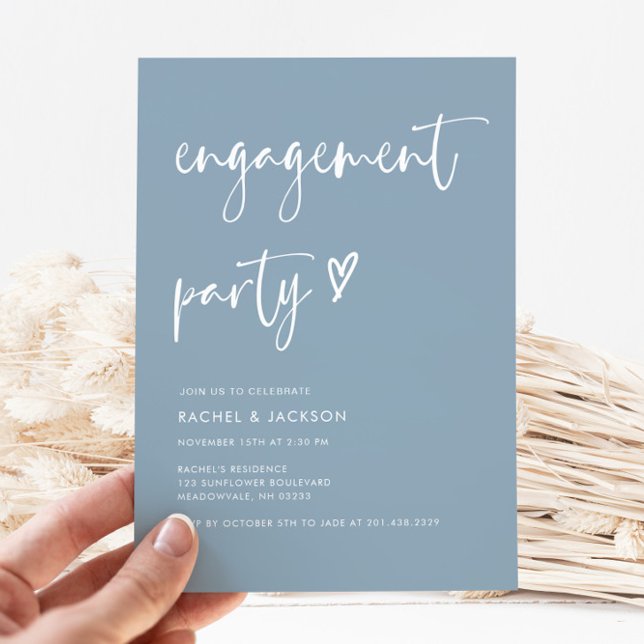 Modern Dusty Blue Script Minimal Engagement Party  Invitation (Creator Uploaded)