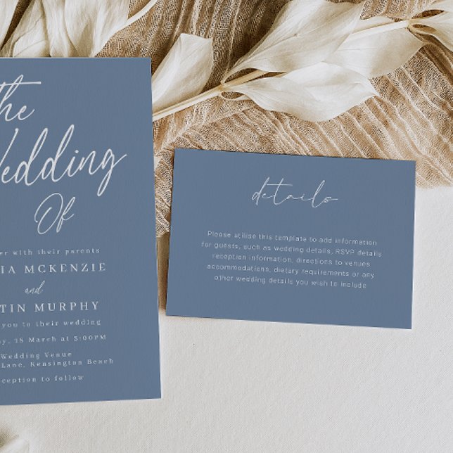 Modern Dusty Blue Script Wedding Details Enclosure Card (Creator Uploaded)