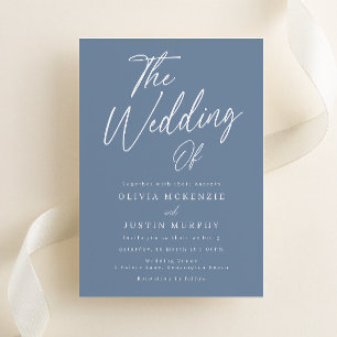 Modern Dusty Blue Script Wedding Invitation