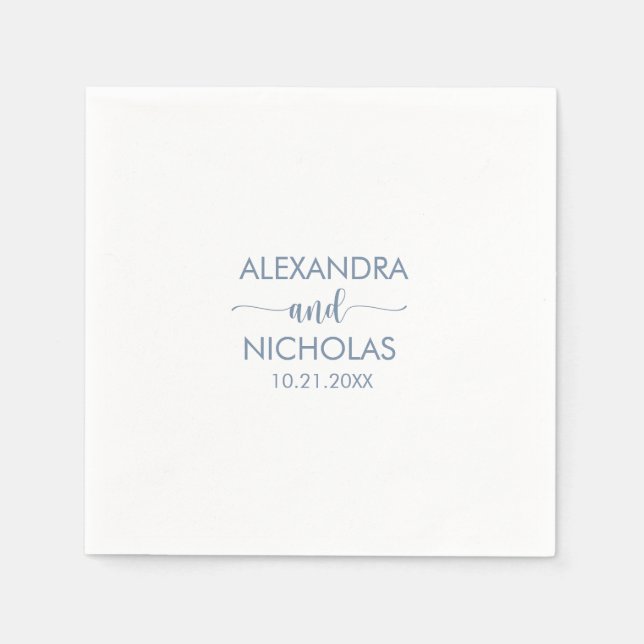 Modern Dusty Blue Script Wedding Napkin (Front)