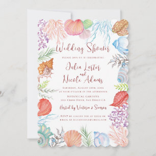Modern Dusty Blue Sea Shell Beach Wedding Shower Invitation