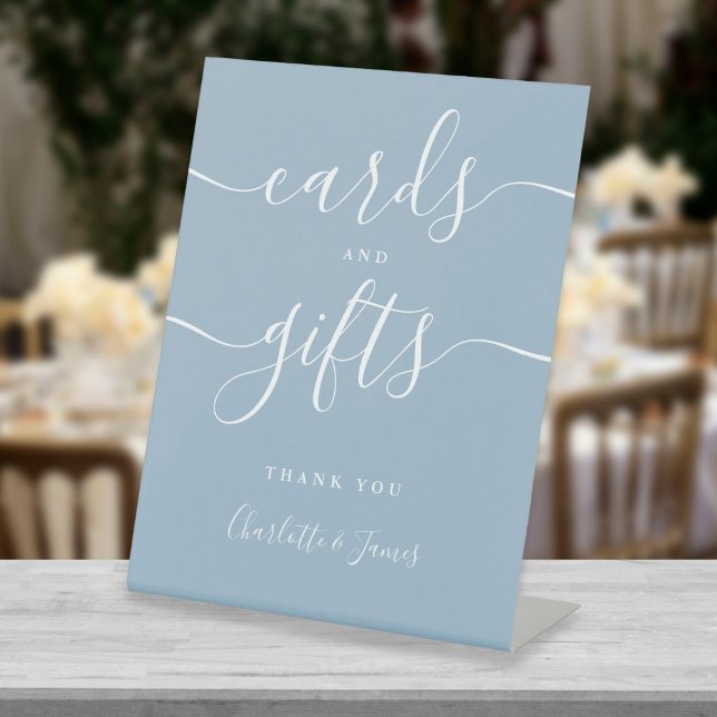 Modern Dusty Blue Signature Script Cards And Gifts Pedestal Sign (Creator Uploaded)