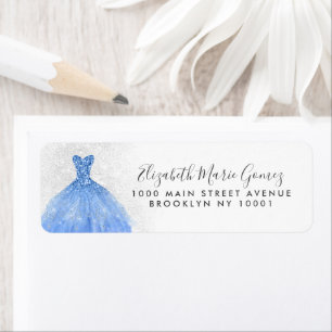 Modern Dusty Blue Silver Glitter Gown Quinceanera