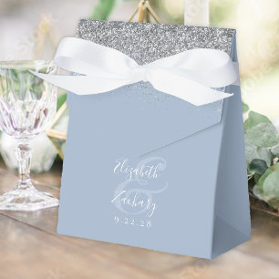 Modern Dusty Blue Silver Glitter Wedding Favour Box