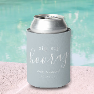 Modern Dusty Blue Sip Sip Hooray Wedding Favour Can Cooler