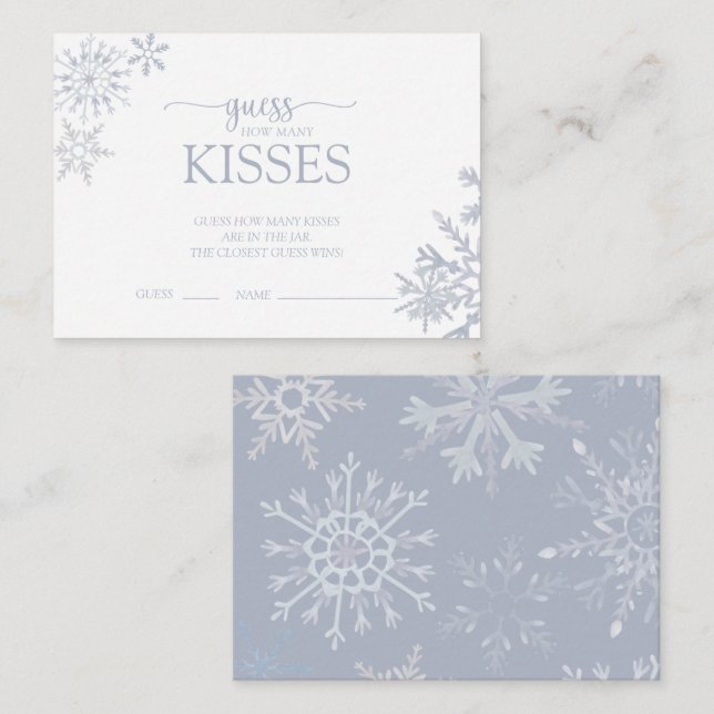 Modern Dusty Blue Snowflake Shower How Many Kisses Enclosure Card (Front/Back)