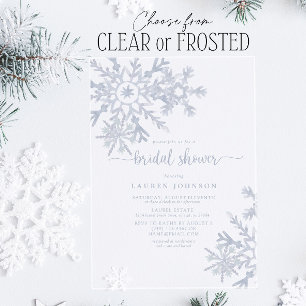Modern Dusty Blue Snowflake Winter Bridal Shower Acrylic Invitations