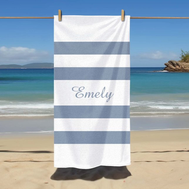 Modern Dusty Blue Striped  Beach Towel (Modern Dusty Blue Striped Beach Towel)
