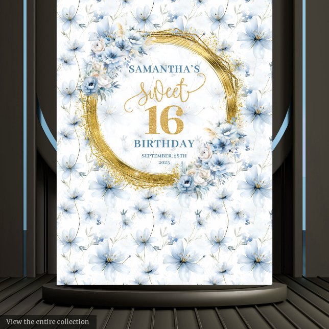 Modern Dusty Blue Sweet 16 Gold Glitter Tapestry  (Modern Dusty Blue Sweet 16 Gold Glitter Tapestry Decor)