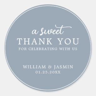 Modern Dusty Blue Sweet Thank You Wedding  Classic Round Sticker