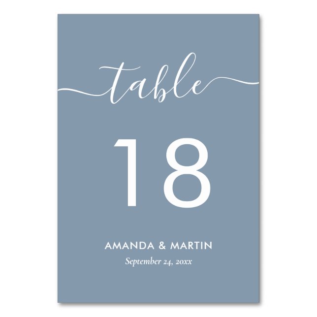 Modern Dusty Blue Table Number Card (Front)