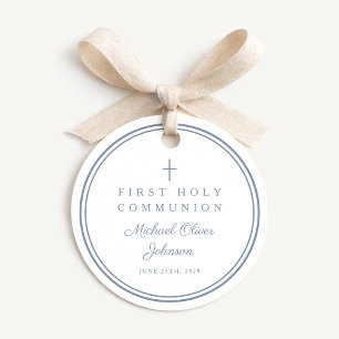 Modern Dusty Blue Thank You Boy First Communion Favour Tags