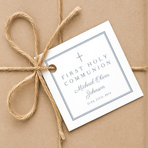 Modern Dusty Blue Thank You Boy First Communion Favour Tags